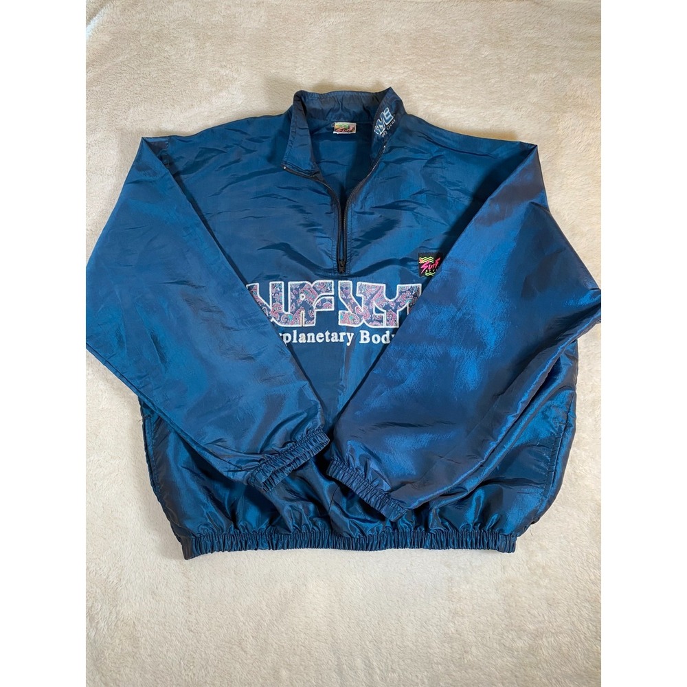Vintage Surf Style 1/4 Zip Windbreaker Pullover One Size Blue